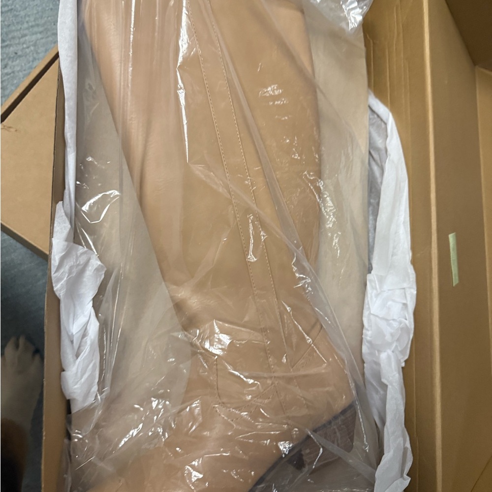 NWT Tan Knee-High Cowboy Boots / Vegan Leather / Faux Leather - Picture 9 of 17